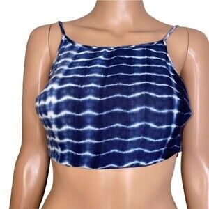 Reverse brand blue tie dyed halter top Tie Dye 90's Neck Crop Top tie back crop